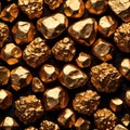 Golden nuggets on dark background, raw precious gold Royalty Free Stock Photo