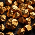 Golden nuggets on dark background, raw precious gold Royalty Free Stock Photo