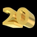 Golden number 20. Arabic numbers in isometric view. 3d render Royalty Free Stock Photo