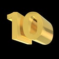 Golden number 10. Arabic numbers in isometric view. 3d render Royalty Free Stock Photo