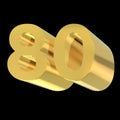 Golden number 80. Arabic numbers in isometric view. 3d render Royalty Free Stock Photo
