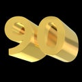 Golden number 90. Arabic numbers in isometric view. 3d render Royalty Free Stock Photo