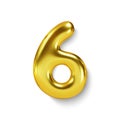 Golden Number Balloon 6 Six. Vector realistic 3d character