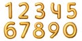 Golden number balloons. Realistic numeral alphabeth for birthday, anniversary or new year celebration. Gold foil balloon Royalty Free Stock Photo