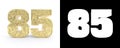 Golden number eighty five number 85 on white background with drop shadow and alpha channel. 3D illustration Royalty Free Stock Photo