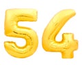 Golden number 54 fifty four made of inflatable balloon