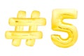 Golden number five with hashtag symbol