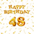 Golden number forty eight metallic balloon. Happy Birthday message made of golden inflatable balloon. 48 number etters on white Royalty Free Stock Photo