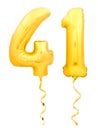 Golden number forty one 41 made of inflatable balloon with ribbon on white Royalty Free Stock Photo