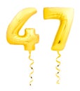 Golden number forty seven 47 made of inflatable balloon with ribbon on white Royalty Free Stock Photo