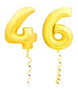 Golden number forty six 46 made of inflatable balloon with ribbon on white Royalty Free Stock Photo