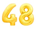 Golden number 48 fourty eight made of inflatable balloon on white