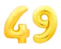 Golden number 49 fourty nine made of inflatable balloon on white