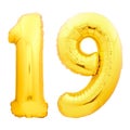 Golden Number 19 Nineteen Made Of Inflatable Balloon