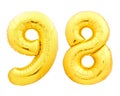 Golden number 98 ninety eight made of inflatable balloon Royalty Free Stock Photo