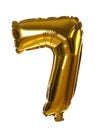 Golden number seven balloon on background