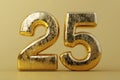 Golden number 25, shiny metallic texture, 3D rendering, elegant design, suitable for celebrations, anniversaries