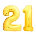 Golden number 21 twenty one made of inflatable balloon Royalty Free Stock Photo