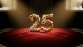 Golden Number TwentyFive on Red Velvet Surface Display Royalty Free Stock Photo