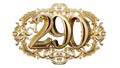 golden number two hundred ninety in the center of Decorative golden vintage frames, number 290. Royalty Free Stock Photo