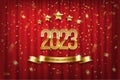 Golden 2023 number vector illustration. Merry Christmas and Happy new year banner template. Festive postcard, xmas Royalty Free Stock Photo