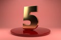 Golden number 5 wallpaper. 3d rendering. 3d illustrator