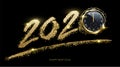 Golden 2020 number with watch vector illustration