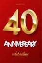 40 golden numbers and Anniversary Celebrating text on red background. Vector vertical fortieth anniversary celebration