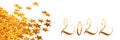 Golden numbers 2022 with christmas table ornaments on white panoramic background new year web banner Royalty Free Stock Photo