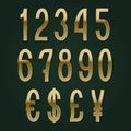 Golden numbers with currency signs. Slim vector symbols