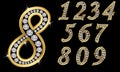 Golden numbers with diamonds, n8umbers from 1 to 9 Royalty Free Stock Photo