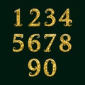 Golden numbers encrusted small glittering fragments. Vector symbols