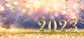 2023 - Golden Numbers On Glitter With Fireworks - New Year Celebration