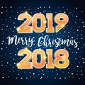 2019 Golden Numbers isolated on winter background. 3D isometric new year sign for greeting card or poster. 2018 Happy New Year