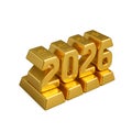 Bold golden 2026 numbers stand proudly on a foundation of stacked gold bars, symbolizing financial strength and prosperity for the Royalty Free Stock Photo