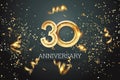 Golden numbers, 30 years anniversary celebration on dark background and confetti. celebration template, flyer. 3D illustration, 3D Royalty Free Stock Photo