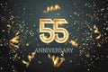 Golden numbers, 55 years anniversary celebration on dark background and confetti. celebration template, flyer. 3D illustration, 3D Royalty Free Stock Photo