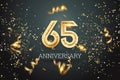 Golden numbers, 65 years anniversary celebration on dark background and confetti. celebration template, flyer. 3D illustration, 3D Royalty Free Stock Photo