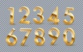 Golden numbers from zero to nine set on transparent background. Gold one, two, three, four, five, six, seven, eight