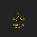 Golden ocean wave logo with midnight moon icon illustration symbol line outline monoline style Royalty Free Stock Photo