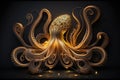 A golden octopus on a dark background , concept of Marine life exploration, created with Generative AI technology