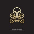 Golden octopus Outline of on black background