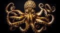 Golden Octopus Statue On Black Background