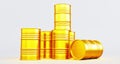 Golden oil barrels on white background.