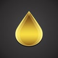 Golden oil drop icon on black background. Graphic spa oil icon of beauty salon. Industrial concept company logo of Royalty Free Stock Photo