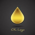 Golden oil drop icon on black background. Vector graphic spa oil icon of beauty salon. Industrial concept company logo Royalty Free Stock Photo