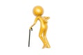 Golden old guy with walking stick isolated on white background Royalty Free Stock Photo