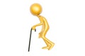 Golden old guy with walking stick isolated on white background Royalty Free Stock Photo