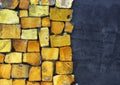 Golden old mosaic, large pieces as background Royalty Free Stock Photo