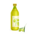 Golden Olive Oil Poured in Glass Bottle with Fruit Twig Vector Illustration Royalty Free Stock Photo